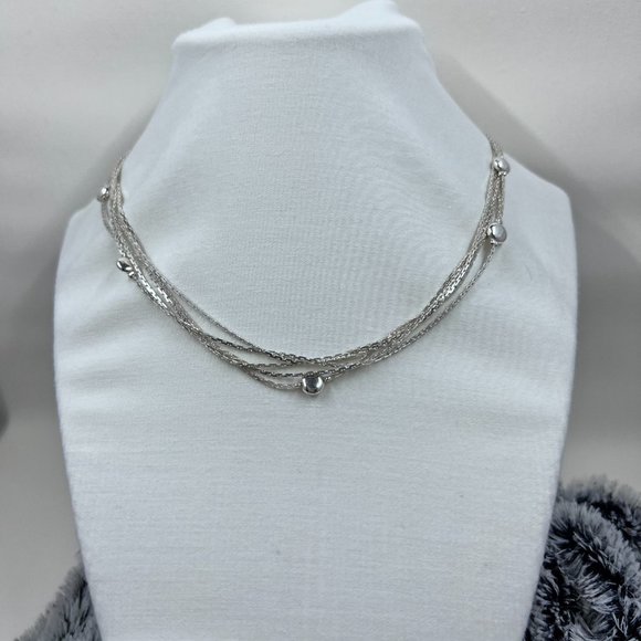 Nine West Silver Toned 16” 5 Strand Chain Necklace with Disk Beads - Picture 3 of 7